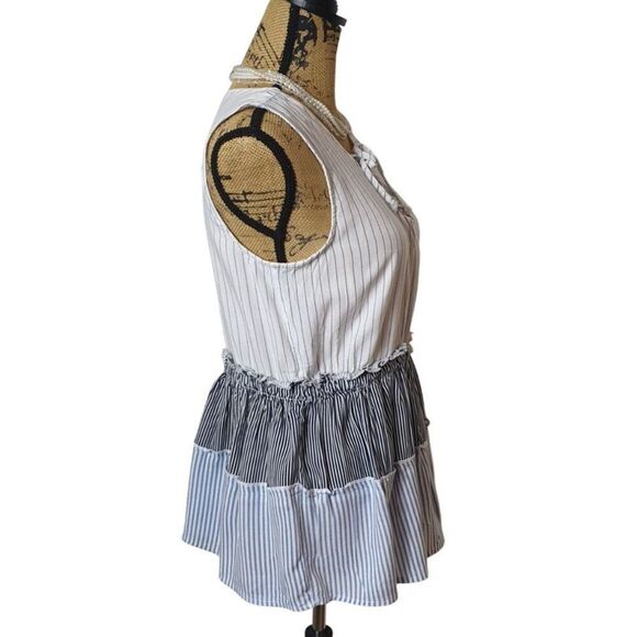 Maurices Striped Sleeveless Peplum Top M Lace-Up Neckline Ruffle Cottagecore - Picture 2 of 6